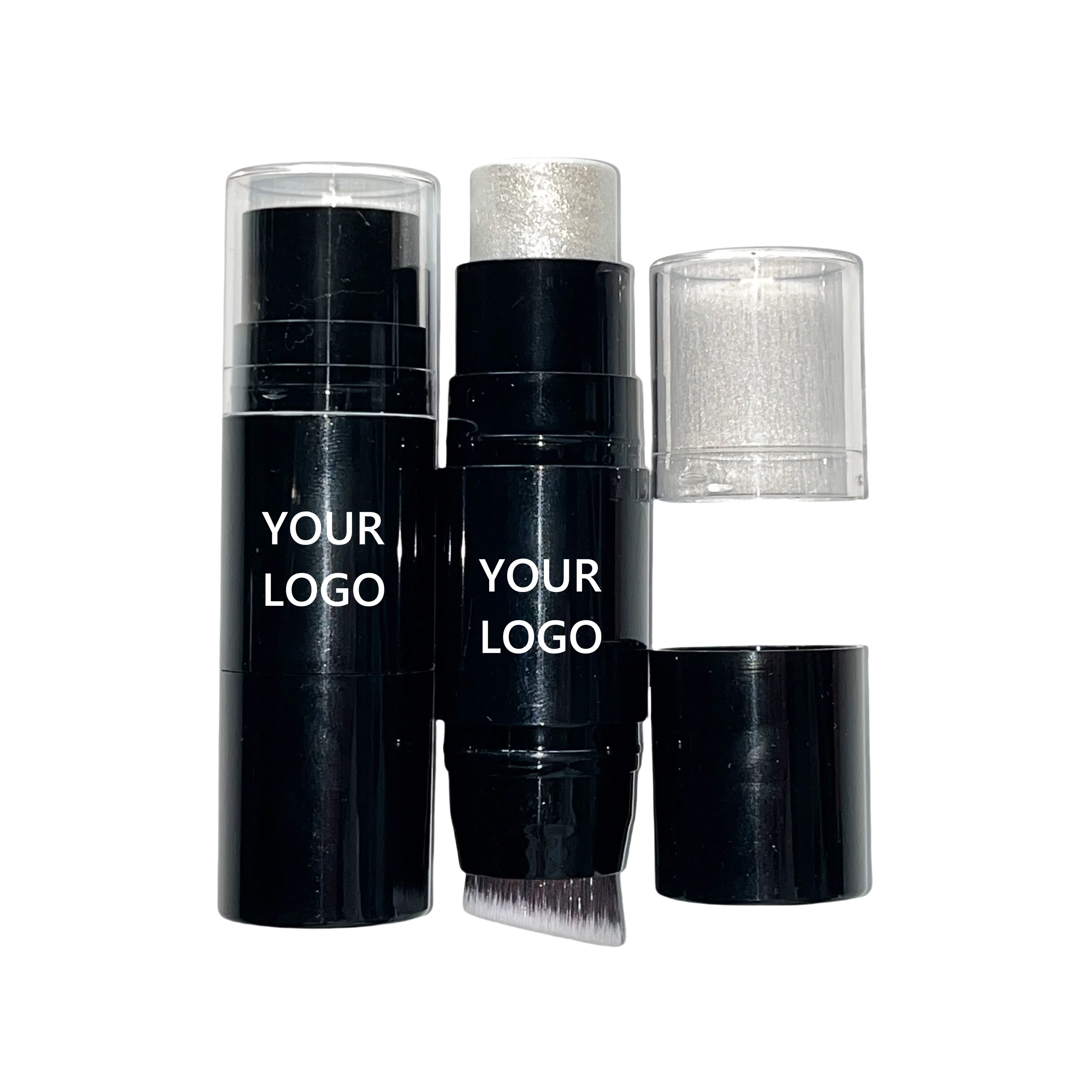 Hot Selling Custom Logo Vegan and Cruelty Free Makeup Private Label Cosmetic Double Head Highlighter Stick With Brush