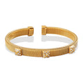 Fashion Stainless Steel 18k Gold Plated Three Dimensional Geometric Zircon C Shaped Open Snake Bone Elastic Bracelet YF6352