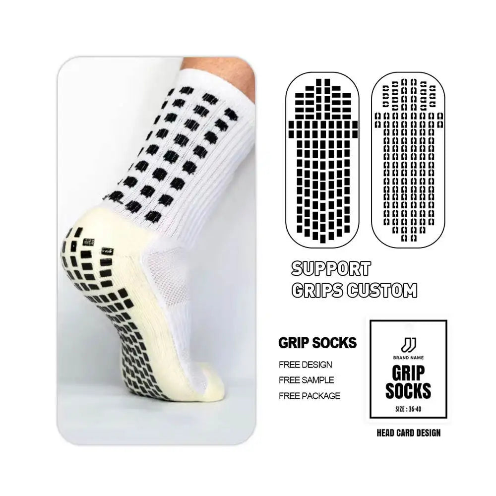 Wholesale Custom Crew Performance Grip Socks Sports Anti-Slip Athletic Soccer Football 100% Cotton for Men