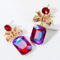HOVANCI European and American Exaggeration Glass Crystal Earrings for Women 6 Bow Square Super Flash Drop Rhinestone Earring