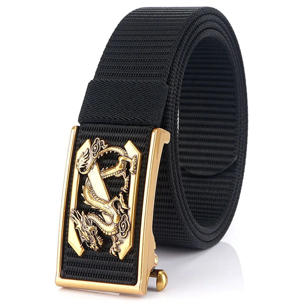 New TUSHI Men's Nylon Casual Jeans Belt Automatic Alloy Buckle Braided Fabric 3.4CM Width for Golf Hunting Hiking