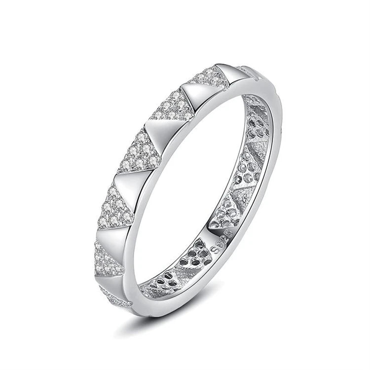 Fashion 925 sterling silver women simple geometric triangle micro-inlaid CZ diamond finger ring