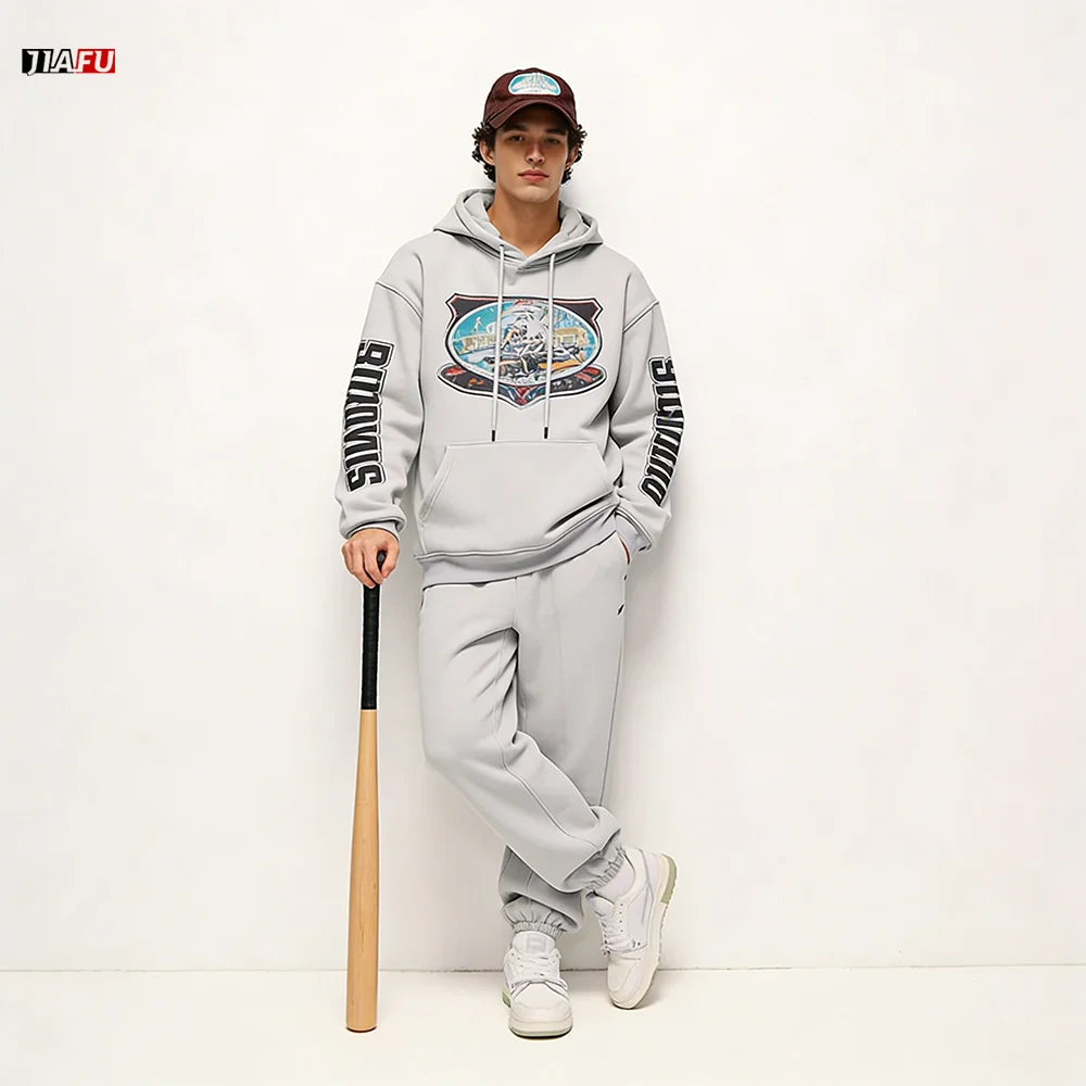 New 400/500/600Gsm Oversized Pullover Hoodie and Sweatpants Set Men Custom Graphic Blank Essential Tracksuits for Men Sweatsuits