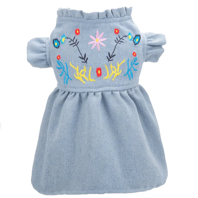 Wholesale Stocked Farmer Floral Flying Dress Jeans for Dogs