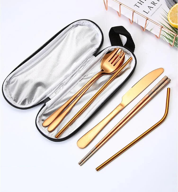 Wholesales Hot Sale Eco Friendly Travel Portable Camping Stainless Steel Flatware Cutlery Set With Carry Bag