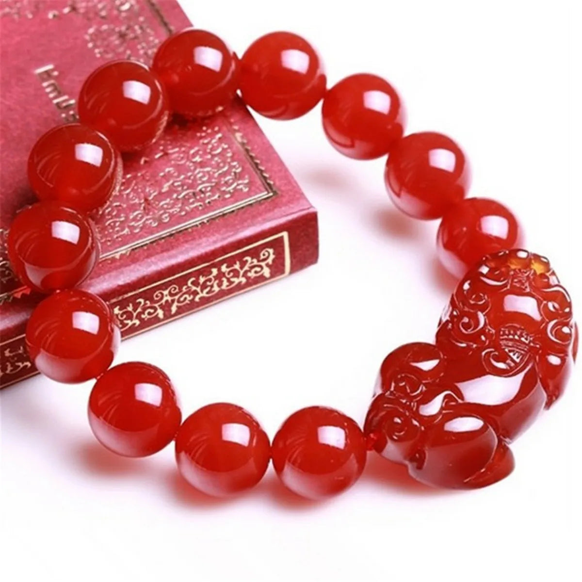 10/12/14mm Natural Red Agate Feng Shui Pi Xiu Wealth Bracelet Good Luck Bangle Gift Jewelry
