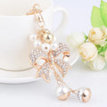 Delicate Metal Pearl Tassel Bow Key Chain Women Rhinestone Crystal Bowknot Keychain Car Accessories
