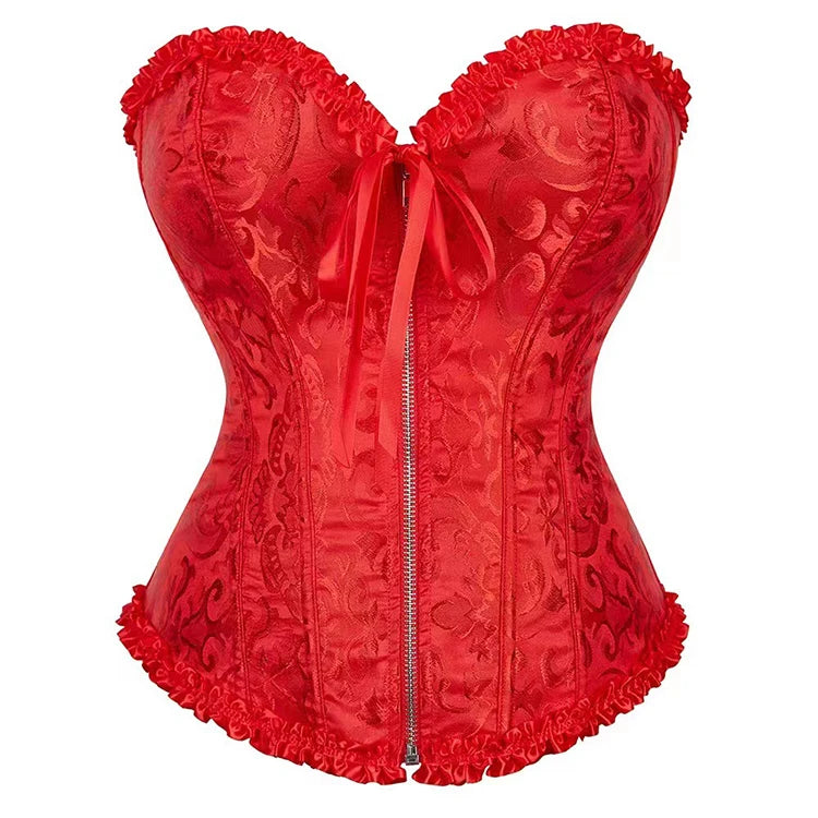 Front Zip Crocheted Overbust Corset Lingerie Women Pleated Eco-Friendly Anti-Bacterial Waist Bustier Top