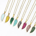 Bulk Factory Crystal Angel's Wings Gemstone Necklaces Feather Stone Crystals Necklace with Stainless Steel Chain