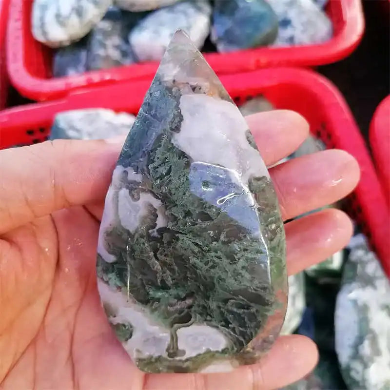 Wholesale Hand Carved Natural Crystal Moss Agate Flame for Decoration