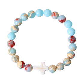 New Design Lava Stone Beads Color Bracelets for Women Jesus Jewelry Stone Bead Cross Braceletreligion Cross Stone Bead Bracelet