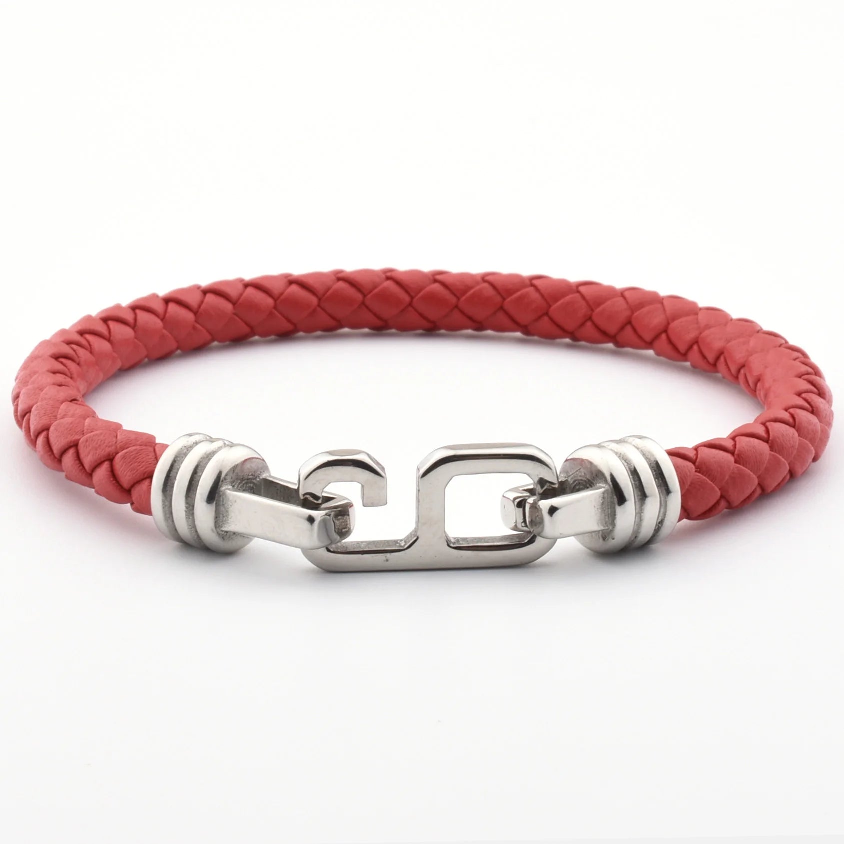 Trendy High Polished Genuine Leather Men's Woven Navy Blue Stainless Steel Number 6 Hook Customizable Bracelet