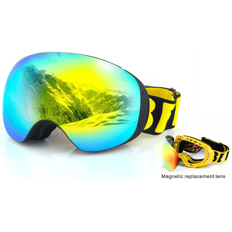 Anti-fog Magnetic Ski Goggles UV400 Protection Cylindrical Snowboard Glasses for Men Women