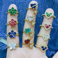 RM1472 Hot Sale 2023 18K Gold Plated CZ Diamond Birthstone Heart Satellite and Star Flower Floral Rings for Women