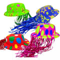 Metallic Colors Party Plastic Derby Bowler Printed Top Hat with Hair Neon Bowler Hats with Batucada Wig for Party Wedding