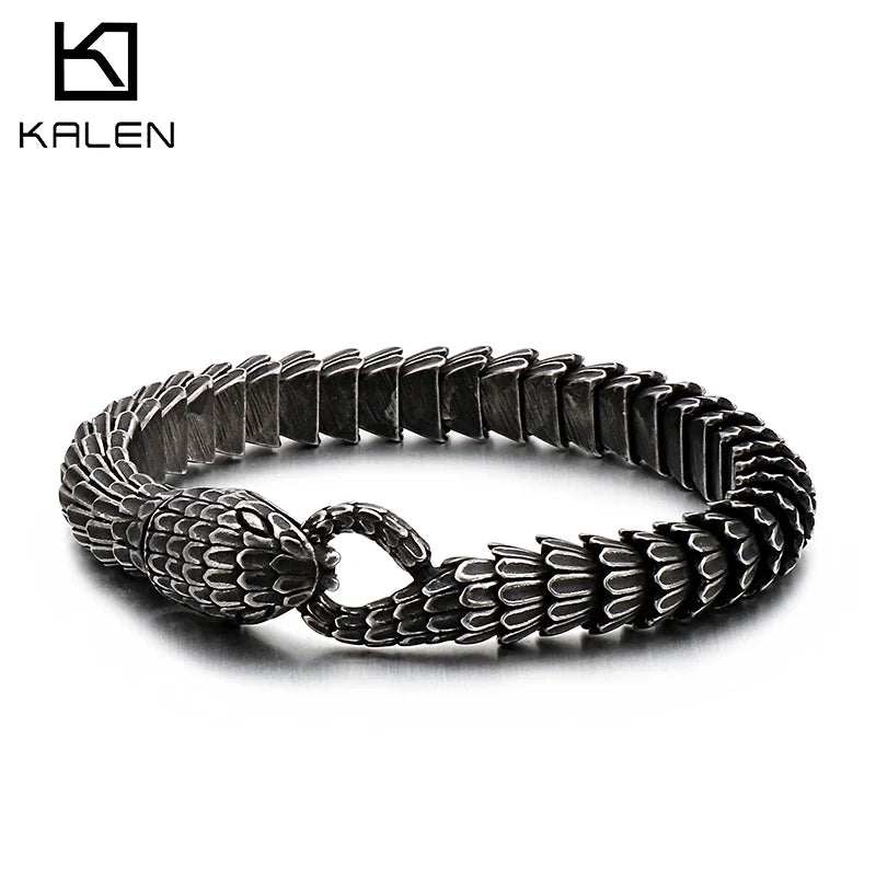 KALEM 19/21/23cm 2020 New Design Customized Stainless Steel Punk Vintage Snake Bracelet & Bangle for Unisex