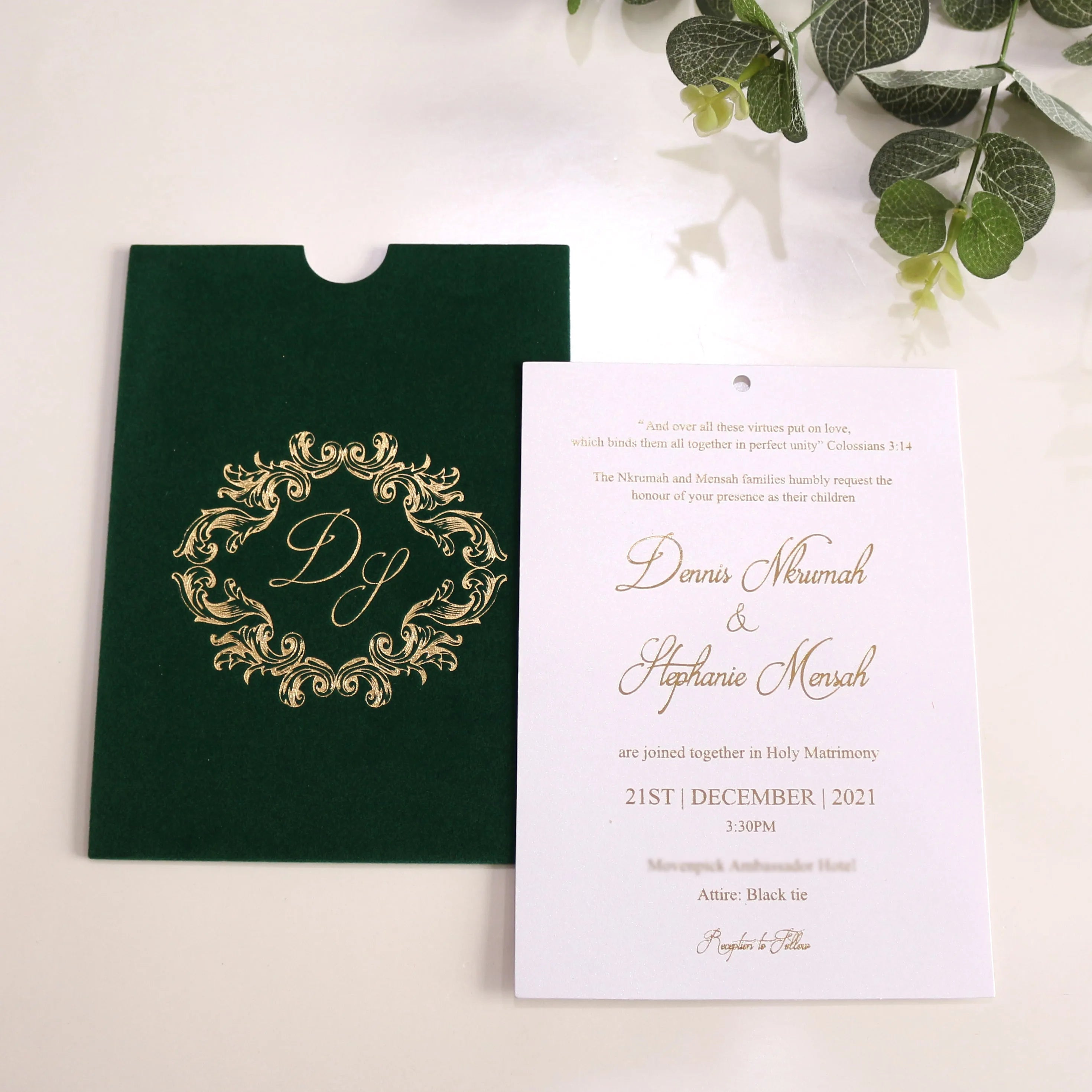 Single-sided Hot Stamping Invitation Card Matching Velvet Pocket Envelope Custom Card