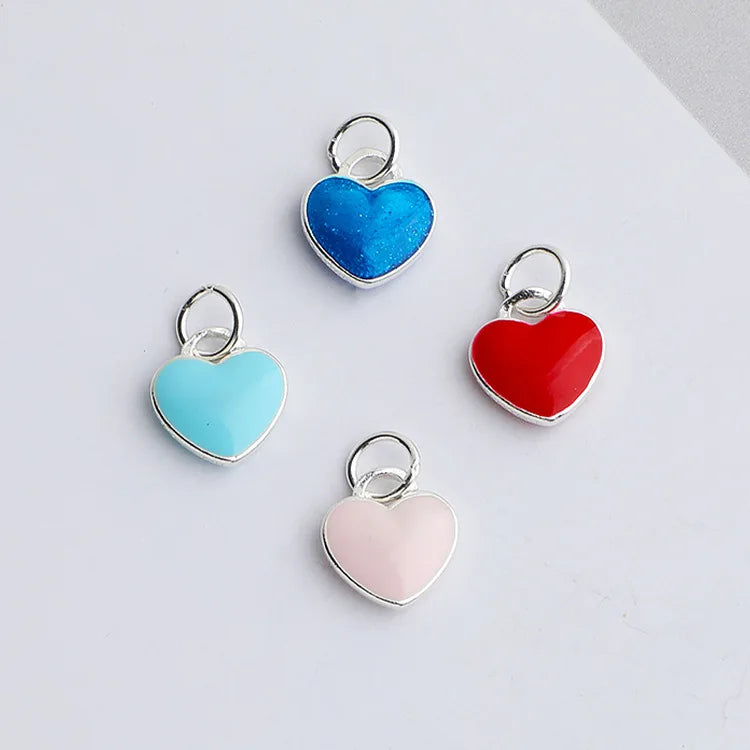 Personalized 925 Sterling Silver Cute Enamel Pink 3D Puffed Heart Pendant for DIY Jewelry Making