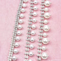 2 Rows Diamond Pearl Chain Tassel Pendant Rhinestone Ribbon Crystal Bridal Dress Trim Sew on Garment Collar Shoes Accessories