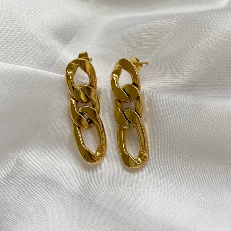 New Trendy Earring 18K PVD Gold Plated Cuban Chain Earring Stainless Steel Earrings Trendy Jewelry
