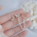 Trendy Pearl Chain Rear Hanging Ear Bone Clip Butterfly Earrings Jewelry Rhinestone Butterfly Tassel Ear Cuff Earrings Women