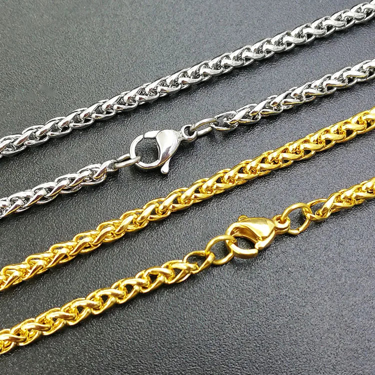 Factory 316L Stainless Steel Jewelry Dubai Gold Plated Silver Chain Wheat Franco Chains for Men Women Jewellery
