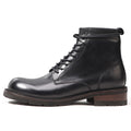 Vintage Autumn and Winter Black Motorcycle Leather Boots Custom Men's Logo Genuine Leather Formal Lace up Boots