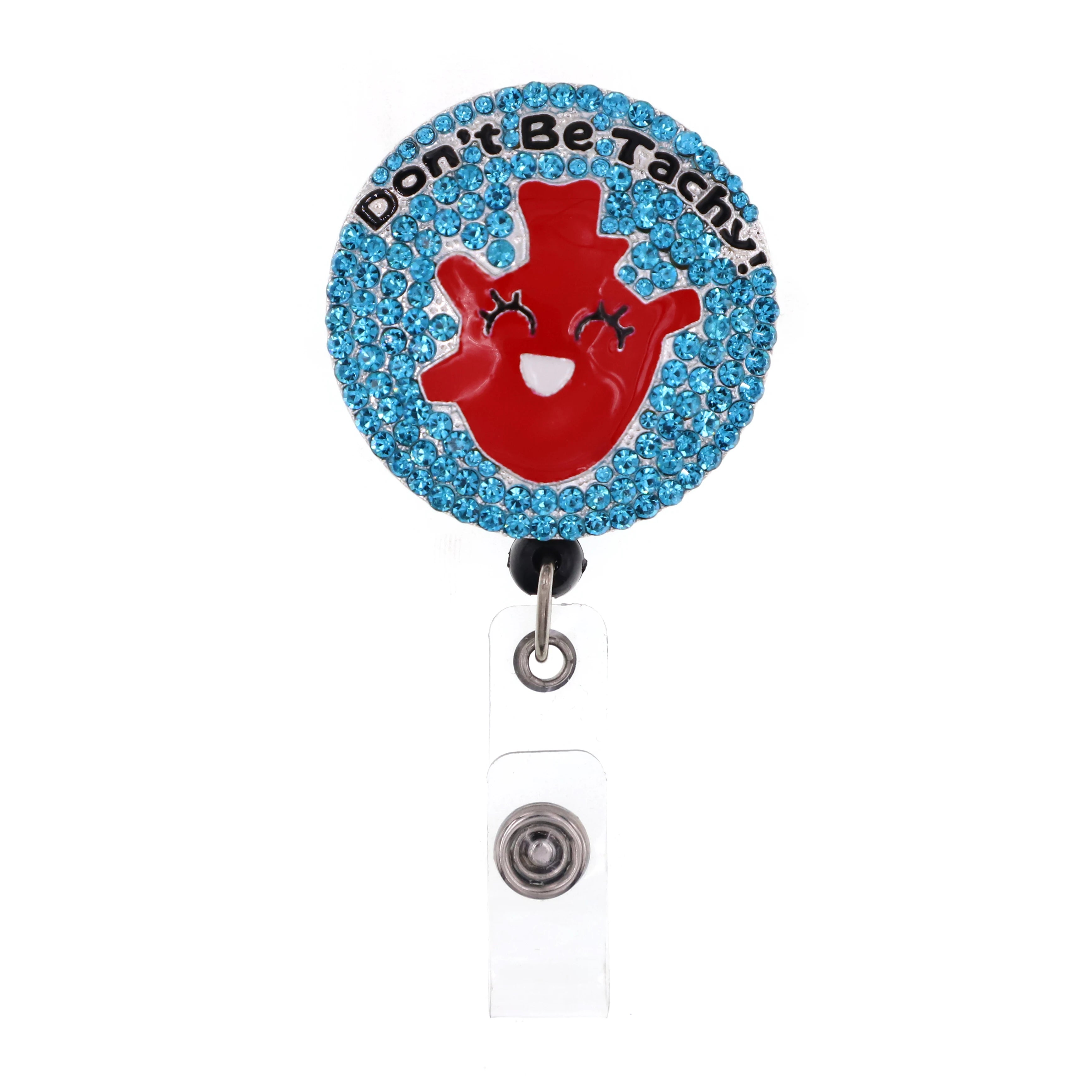 Custom Blue Rhinestone Retractable Badge Reel Nurse Doctor Work Accessories Sparkling Don't Be Tachy Custom Nurse Accessories