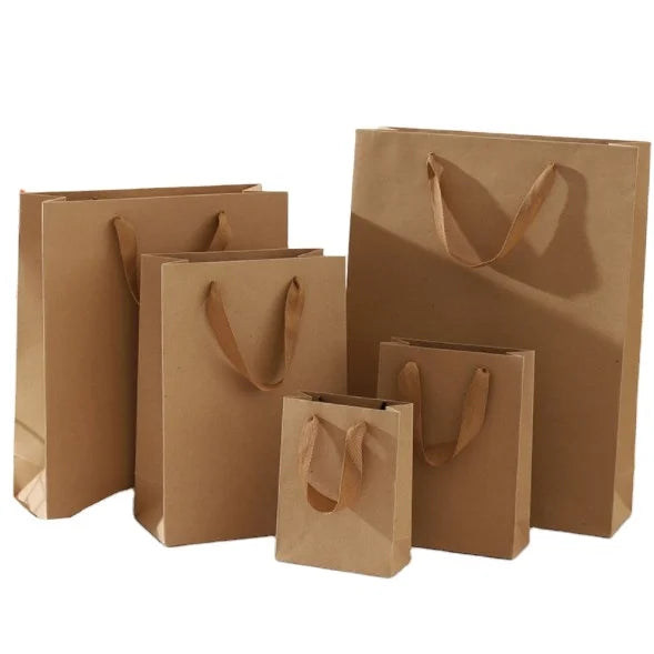 Customized Luxury Biodegradable Cowhide Tote Bag Recycling Handle Glossy Lamination Kraft Paper Packaging for Clothing Household