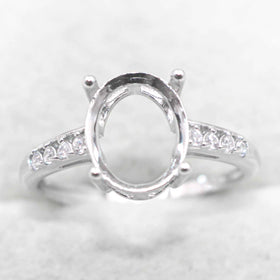 Semi Mount 8*10/10*12mm Sterling Silver Ring Empty Frame Blank Support Claw Setting S925 Base Without Center Stone DIY for Inlay
