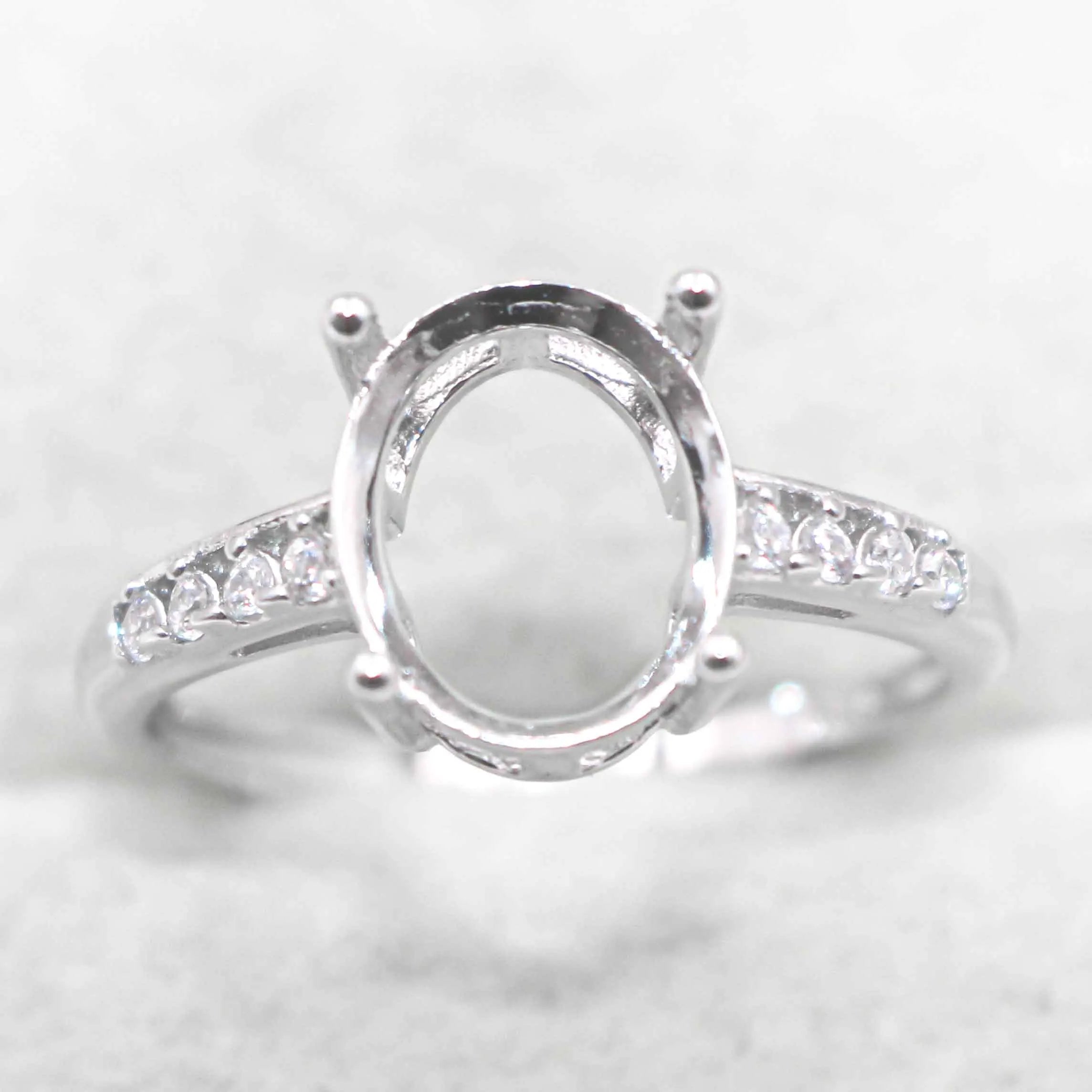 Semi Mount 8*10/10*12mm Sterling Silver Ring Empty Frame Blank Support Claw Setting S925 Base Without Center Stone DIY for Inlay