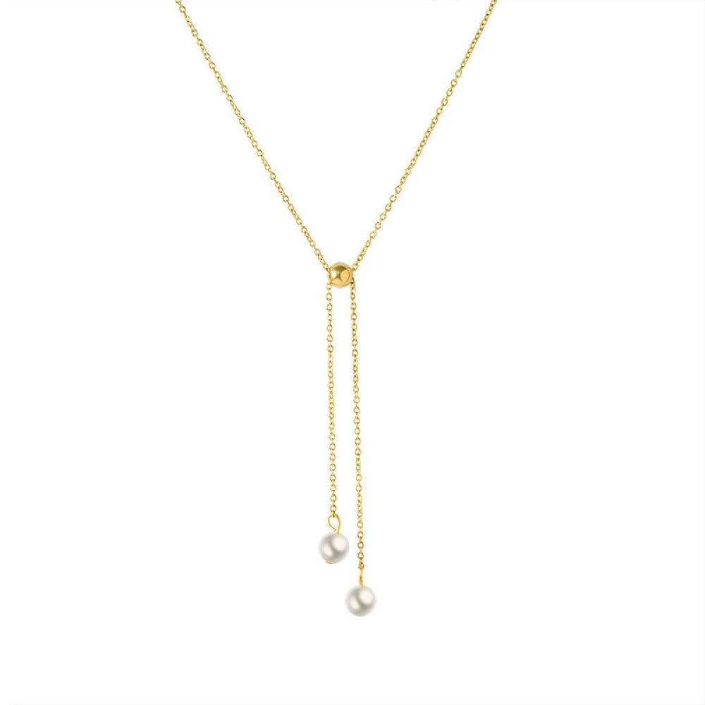 Pearl Necklace Bracelet Pendant square Chain Pull-out Jewelry Set