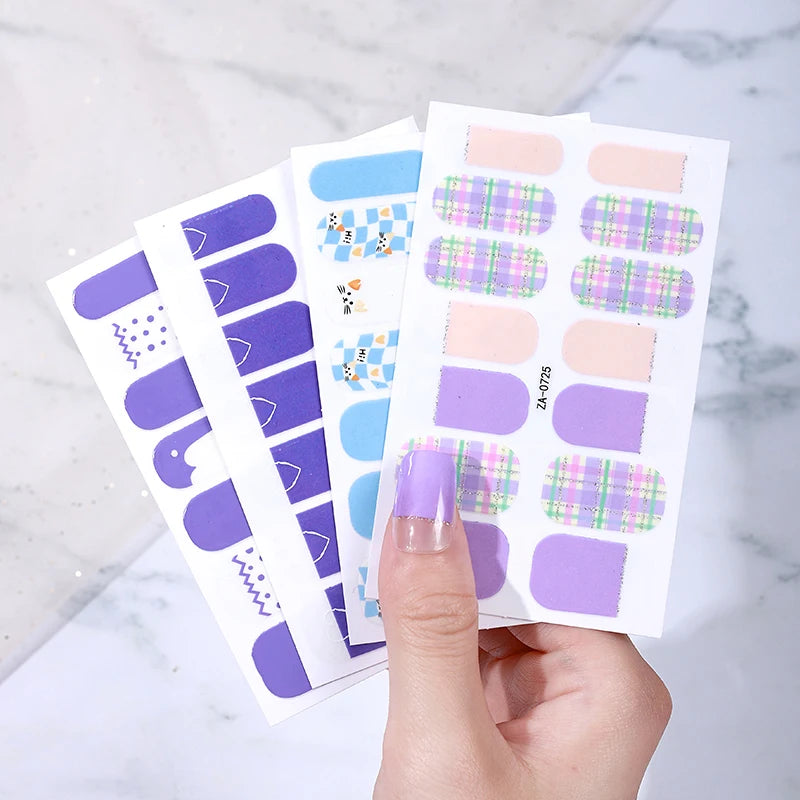 Solid Color and Striped Salon Nail Wraps DIY Nail Sticker Set 2D Women's Manicure Art Sticker