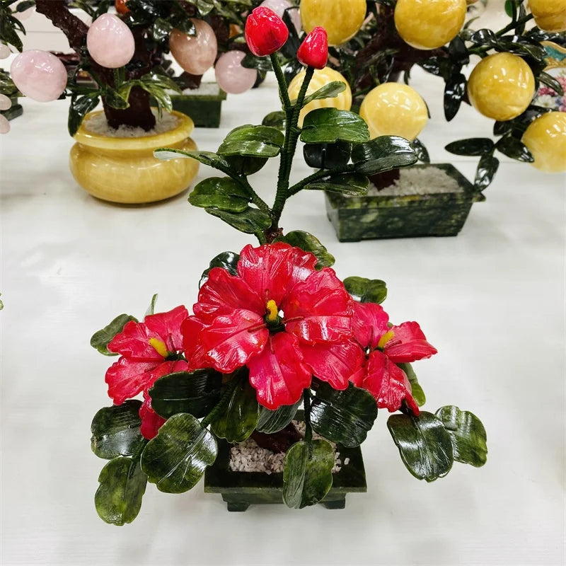 Natural Nephrite Bonsai Crystal Flower Gemstone Trees for Home Decoration