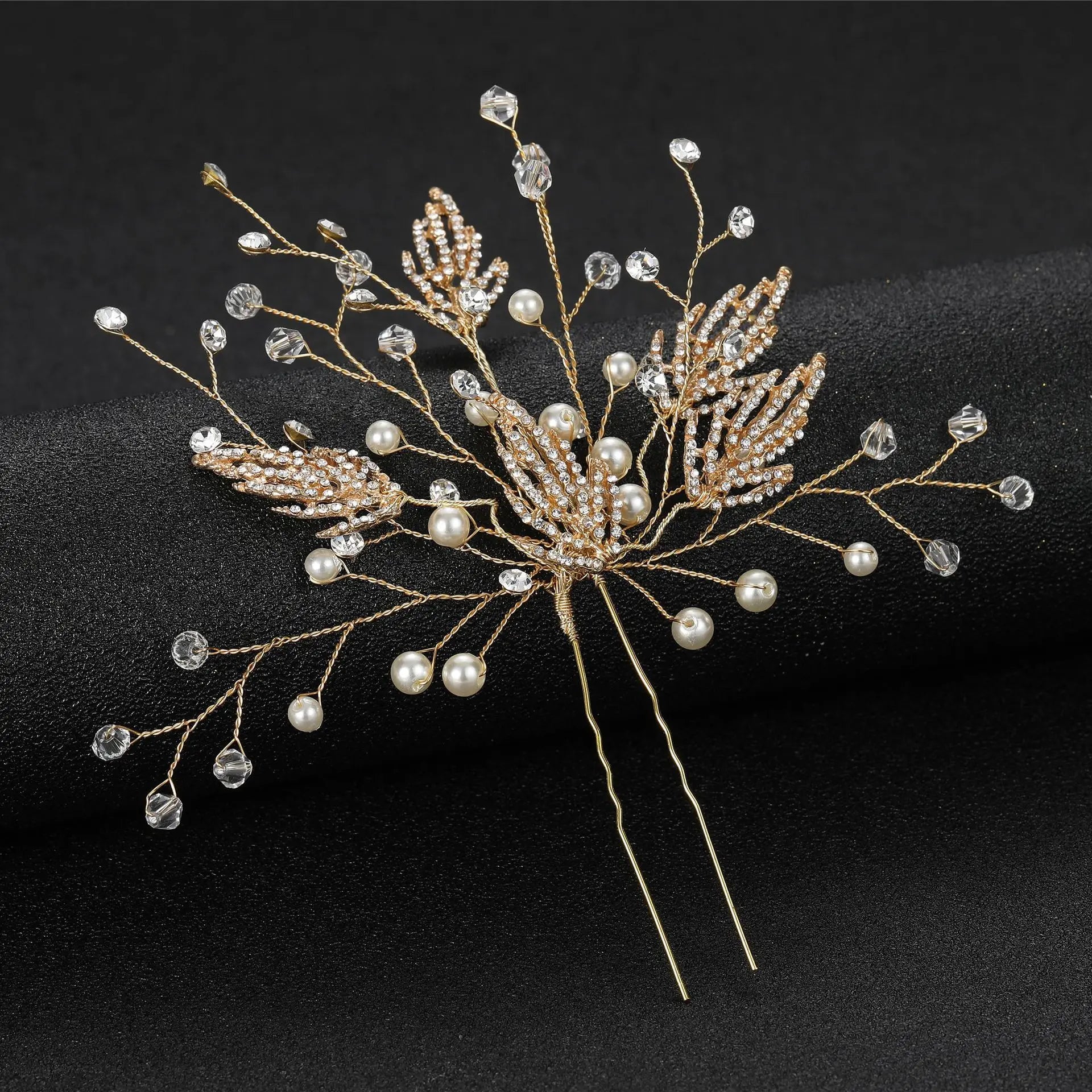 ML1475 Hot Sale Fashion Gold Leaves Hair Pin Bridal Handmade Pearls Hair Pin Wedding Hair Jewelry