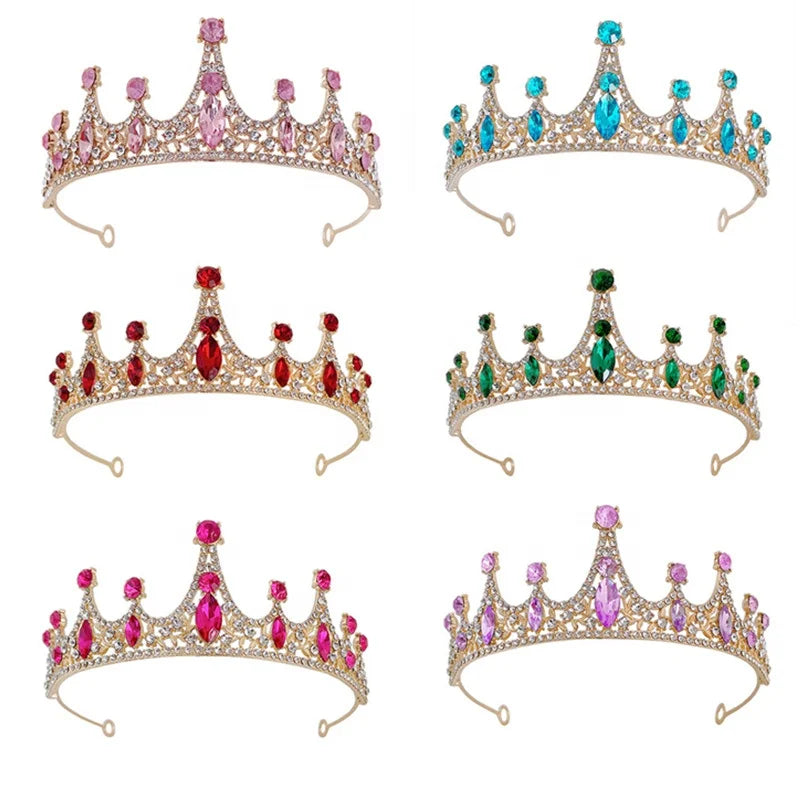 LUOXIN Retro Small Crown Purple Rhinestone Wedding Queen Party Birthday Colorful Princess Bridal Crown