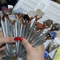 Wholesale Natur Carv Gemstones Golden Silver Metal Pen Handmade Crystal Crafts Natural Stone Raw Crystal Pens for Gift
