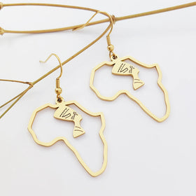 18K Gold Plated Latest Egyptian Queen Nefertiti Necklace Stainless Steel Minimalist Africa Map Pendant Earrings African Jewelry