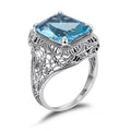 Handmade Jewelry Aquamarine Gemstone 925 Silver Goth Art Deco Filigree Sky Blue Vintage Wedding & Party Rings for Women