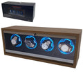 Popular Auto-Stop 4 Slot Watch Winder Box Case Organizer Gray Black Interior with LED Made of Leather MDF PC