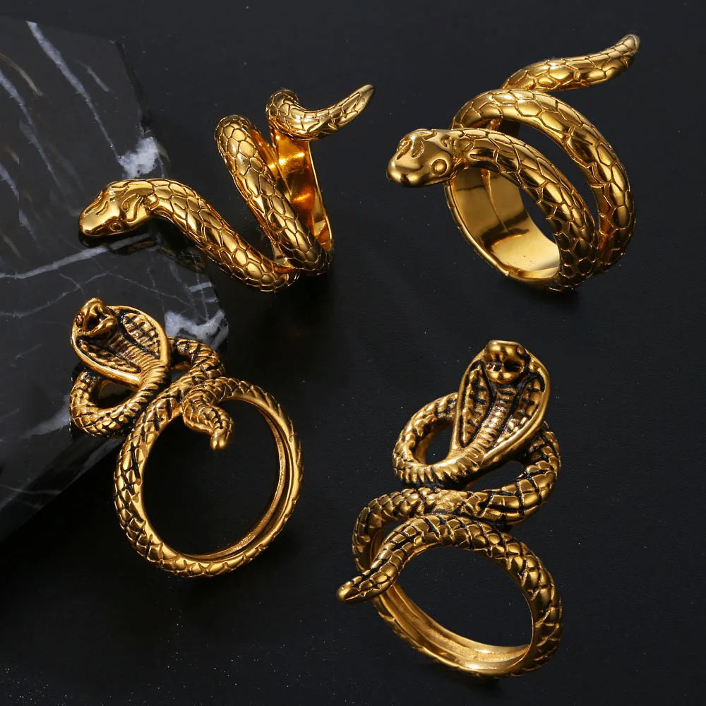 Hot Selling 24K Plated Jewelry Vintage Signet Ring Design Wedding Woman Man Snake Ring Wholesale Gold Fashion Woman Jewelry Ring