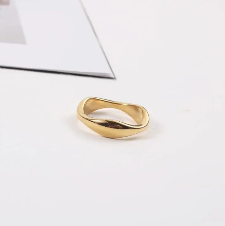 Women's Custom Minimalist Bohemian Stainless Steel Band Ring Gold Plated Irregularity Unique Design