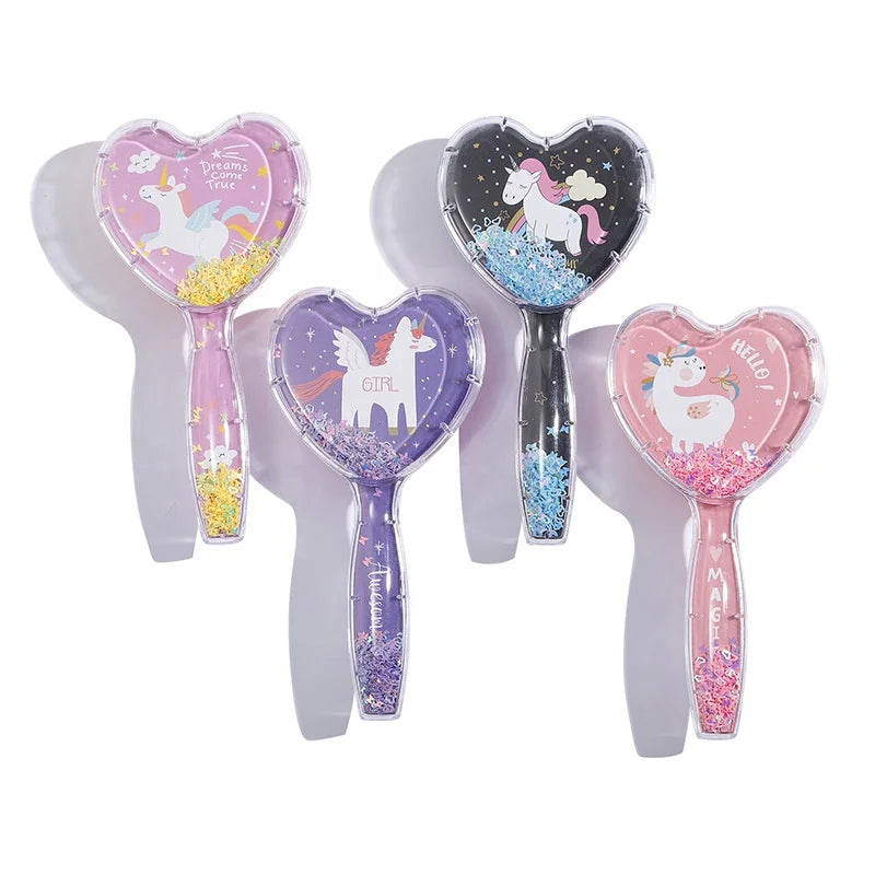 Cute Plastic Heart Shape unicorn Printing Hair Brush Comb Accessories