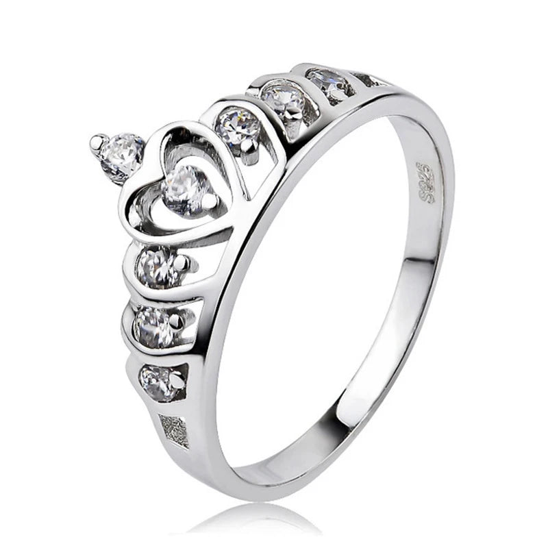 Crown Ring Princess Tiara Ring 925 Sterling Silver Jewelry in Stock