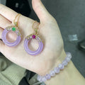 2021 New Arrival ! Lavender Jade Round Circle Pendant Necklace for Women in Stainless Steel