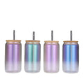 Colorful Glass Mug Beer Can with Bamboo Lid and Straw