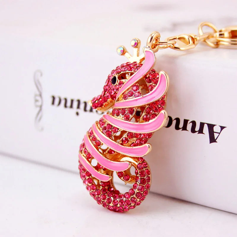 Jewelry Simple Cute Crystal Hippocampus Shaped Keychain Promotional Metal Keyring