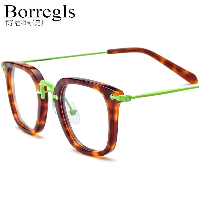 Borregls Acetate Titanium Glasses Frame Men 2025 New Brand Designer Square Eyeglasses Women Spectacle Optical Eyewear 185791