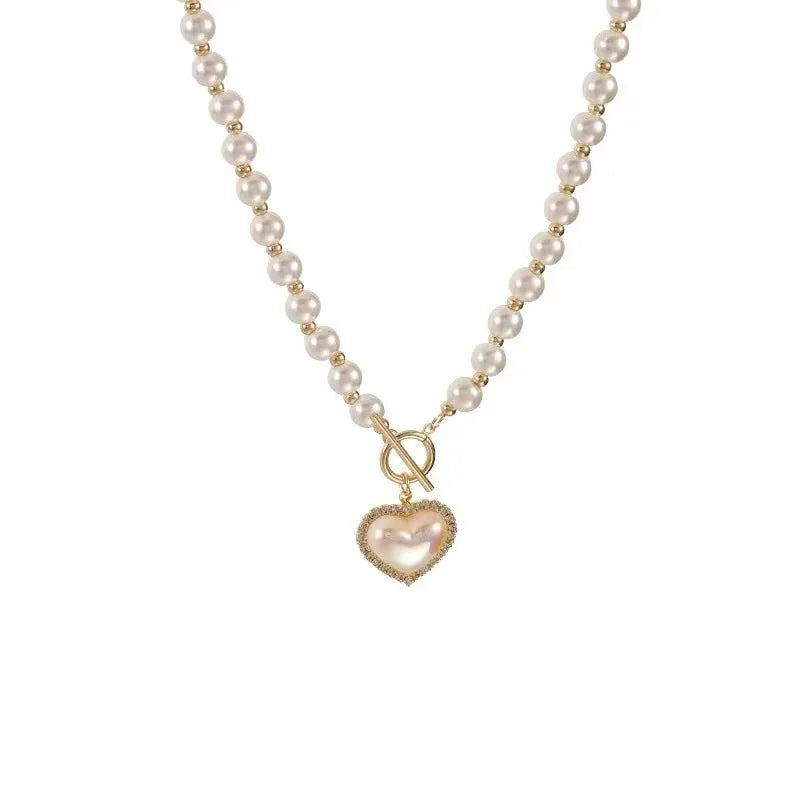 New Fashion Wedding Rhinestone Shell Heart Pendent Necklace Trendy Beads Necklace for Women