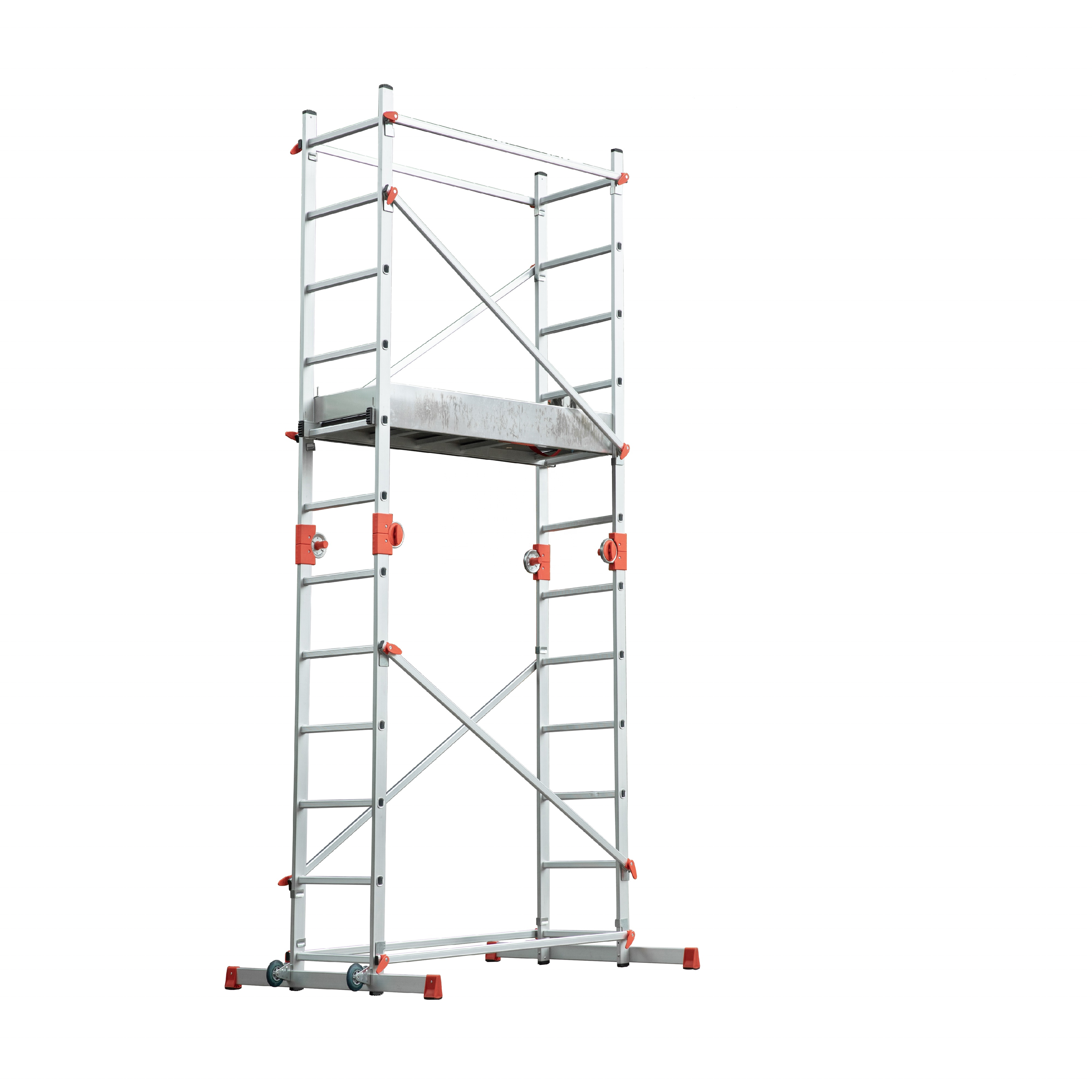 3m Industrial Aluminum Folding Step Ladder Multi-Purpose Professional Scaffolding with Brake Wheel